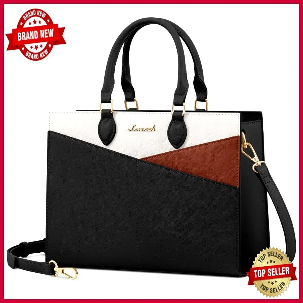 Large PU Leather Satchel Tote with Adjustable Strap, 6 Pockets